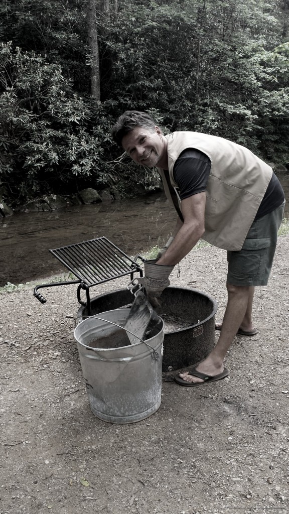 Cleaning campsites and getting things ready for our new guests